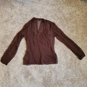 Ralph Lauren Brown Sheer Silk Blouse